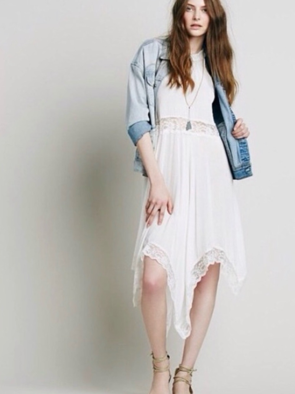 Free People Intimately Lace Trapeze Handkerchief Slip Dress S